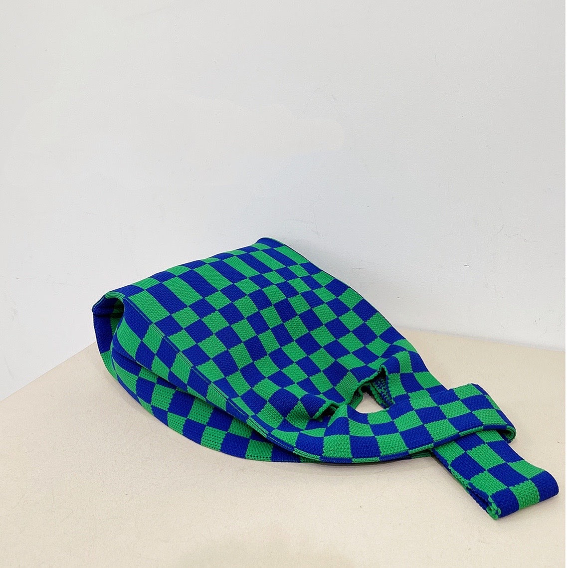 Grid Tote Bag I DARK GREEN - BLUE