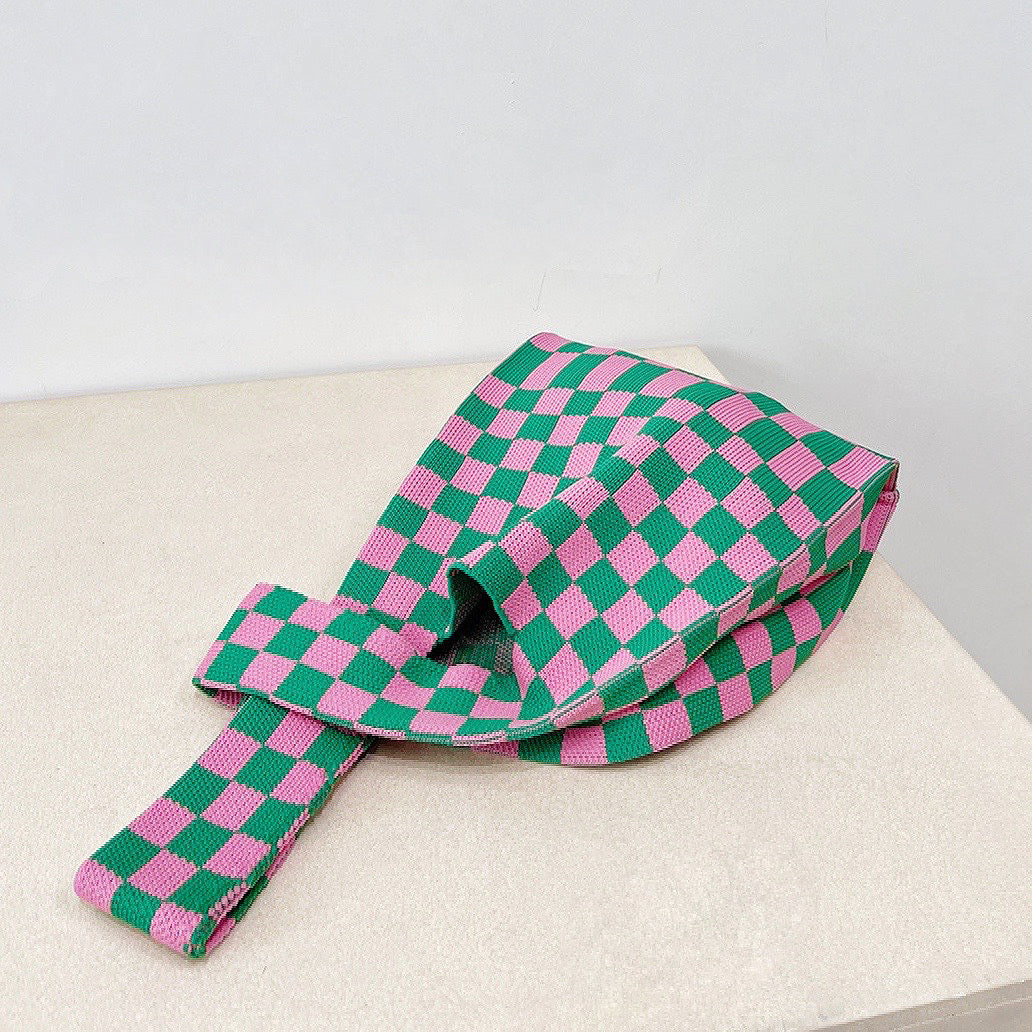 Grid Tote Bag I GREEN - PINK