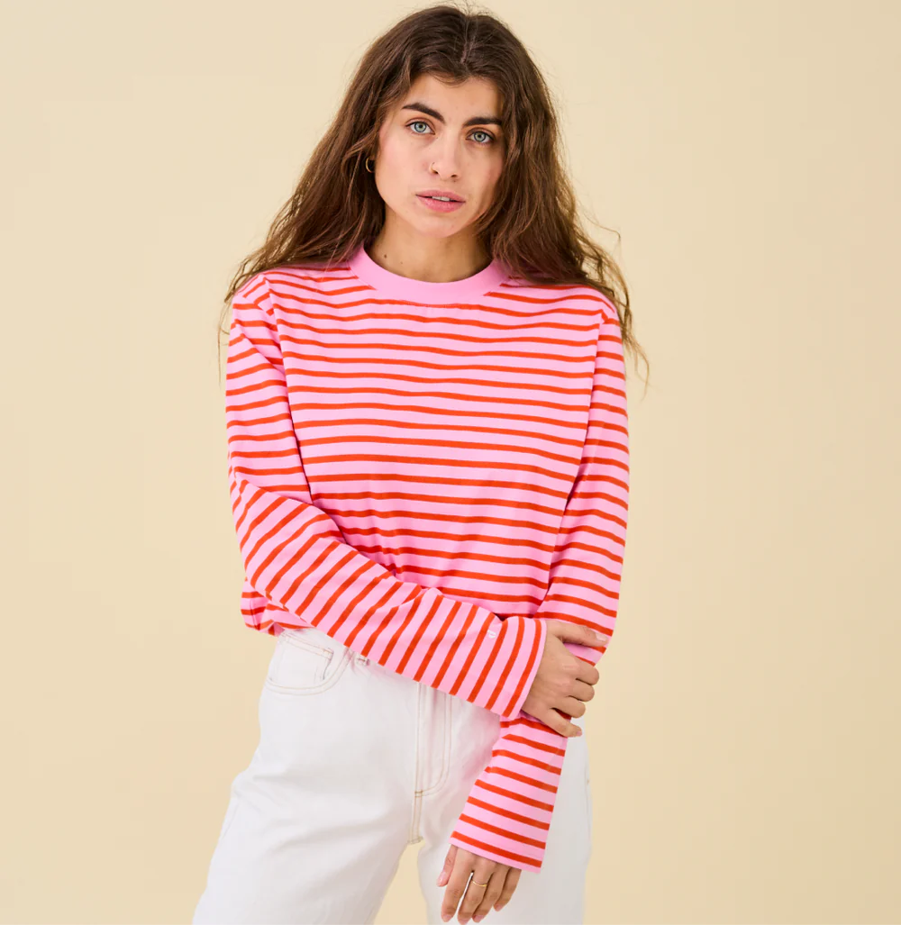 Langarmshirt Gestreift aus Bio-Baumwolle in Pink/Rot
