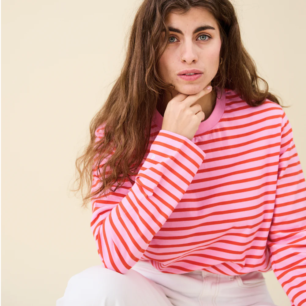 Langarmshirt Gestreift aus Bio-Baumwolle in Pink/Rot