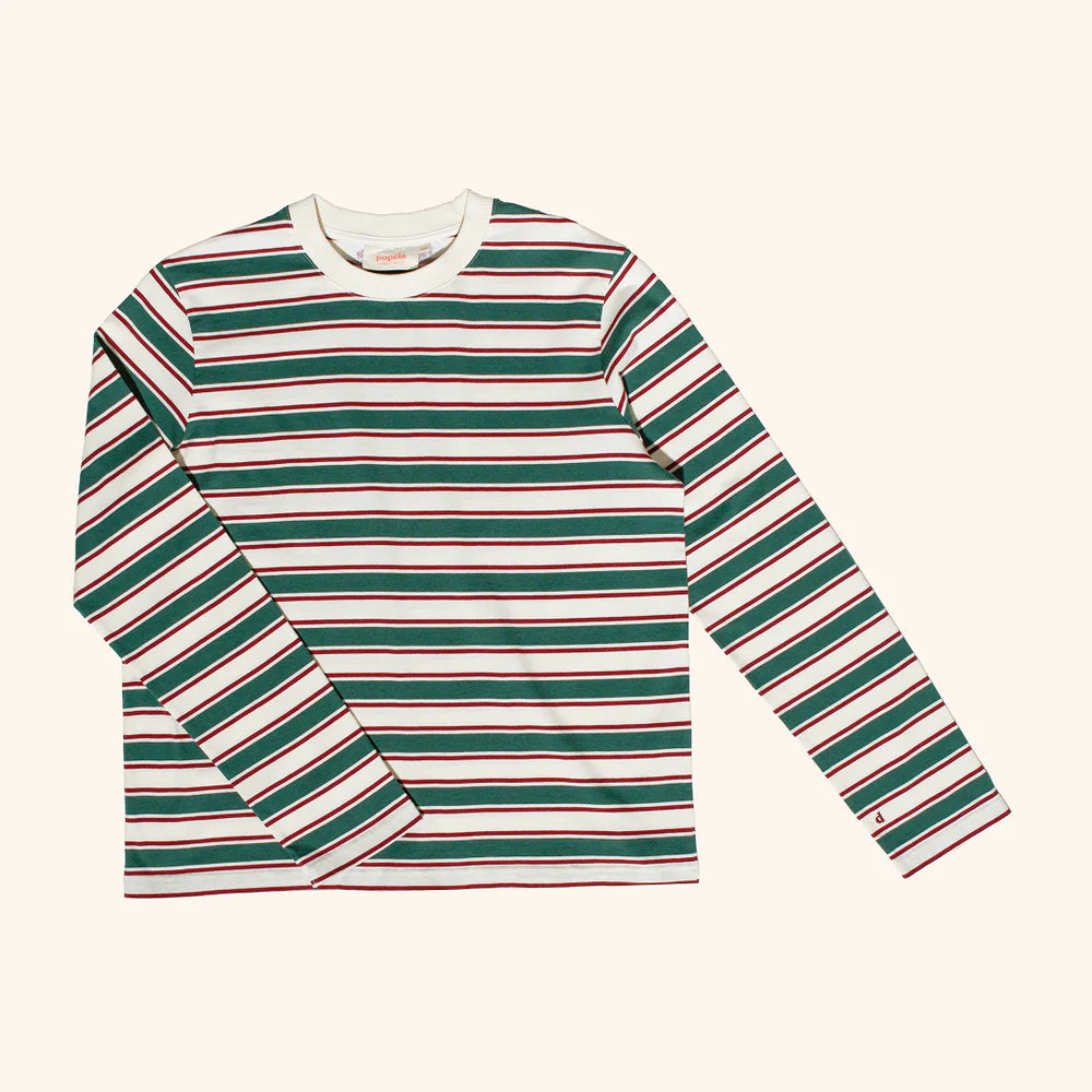 Langarmshirt Gestreift aus Bio-Baumwolle in Dunkelgrün/Bordeaux