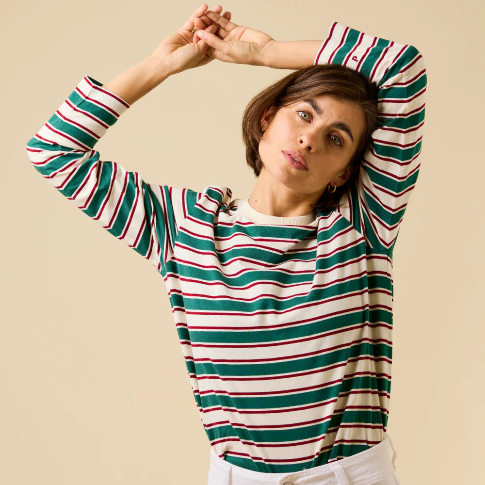 Langarmshirt Gestreift aus Bio-Baumwolle in Dunkelgrün/Bordeaux