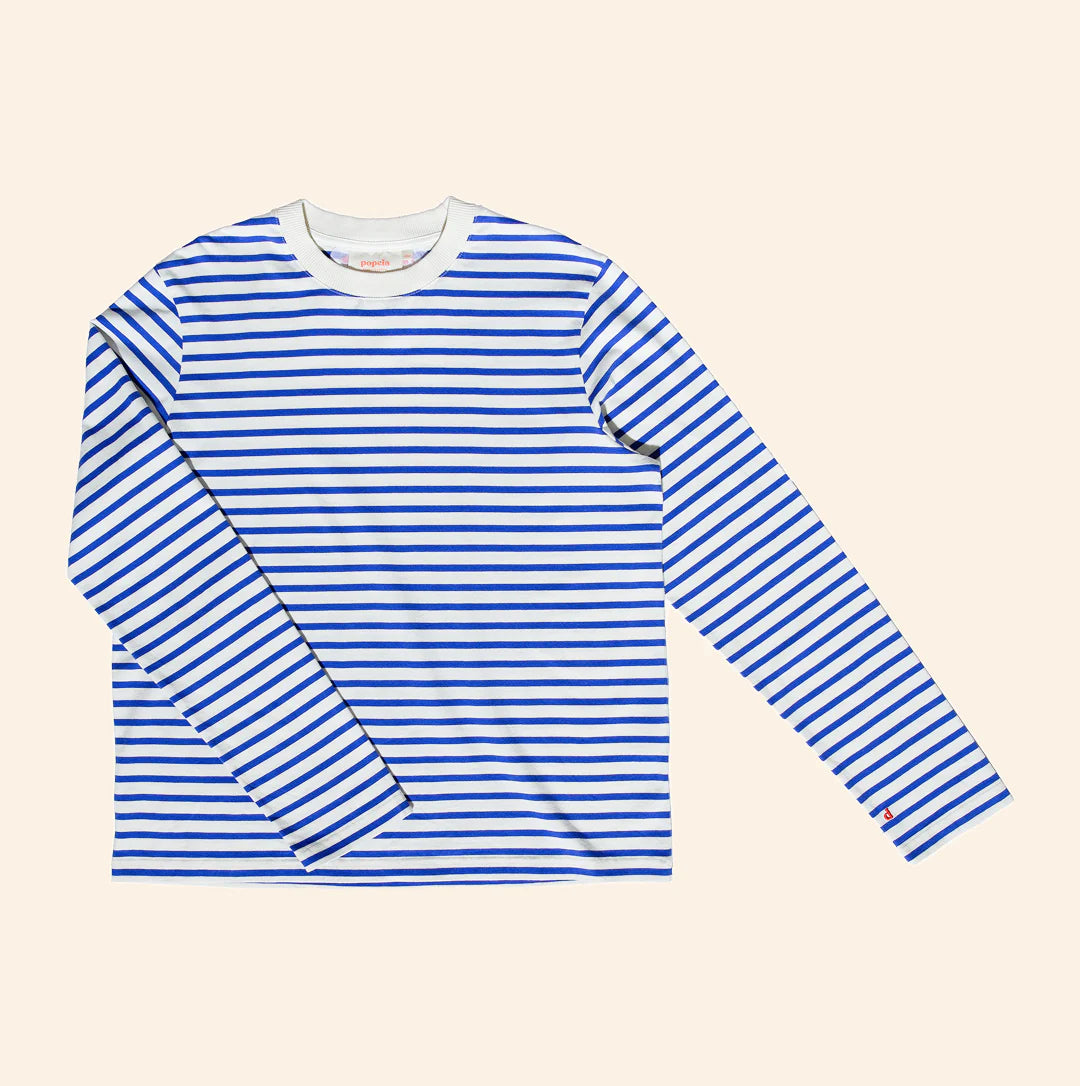 Langarmshirt Gestreift aus Bio-Baumwolle in Königsblau/Off-White