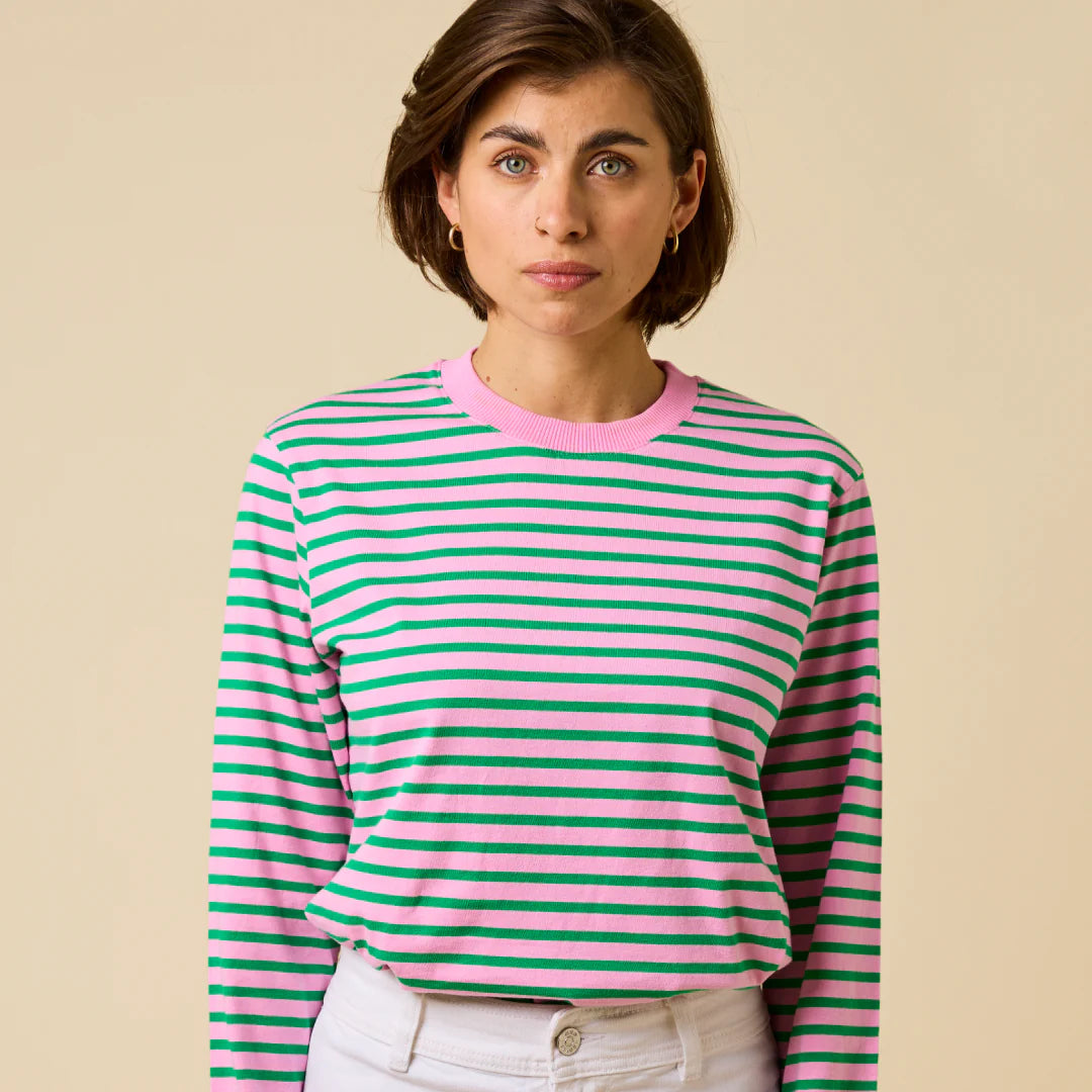 Langarmshirt Gestreift aus Bio-Baumwolle in Pink/Grün