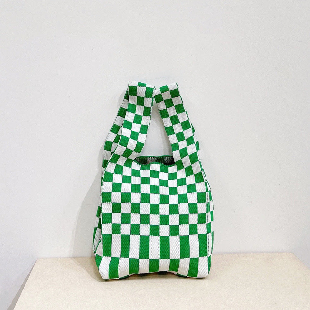 Grid Tote Bag I GREEN - WHITE