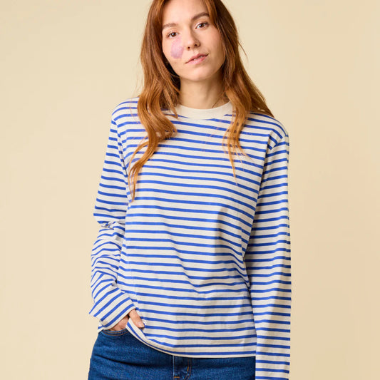 Langarmshirt Gestreift aus Bio-Baumwolle in Königsblau/Off-White